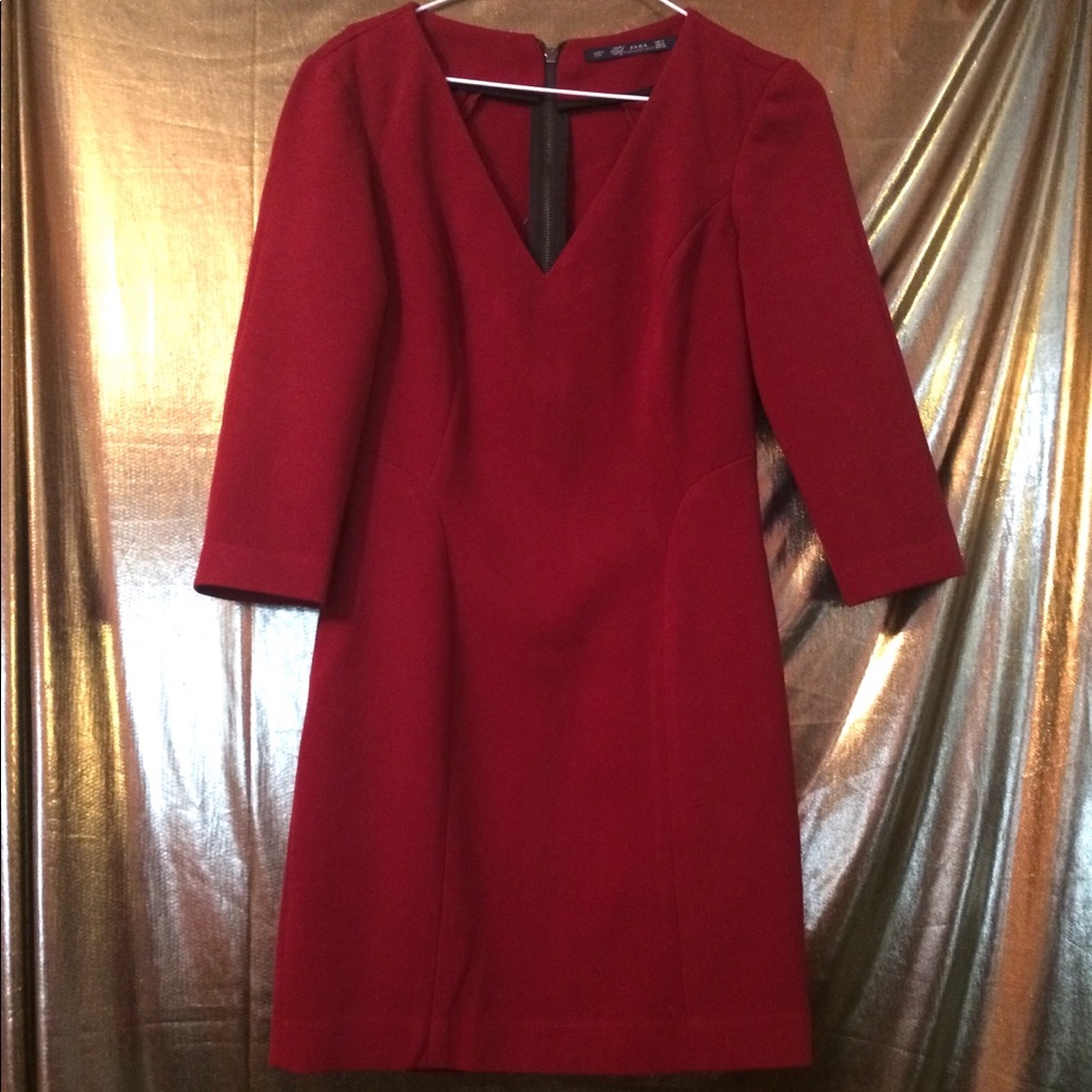 🔥SOLD🔥Zara: Maroon/Burgundy Zip Up V-Neck Dress